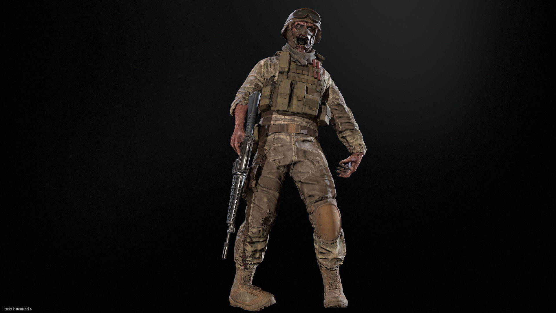 Zombie Soldier Low-poly 3D model_3