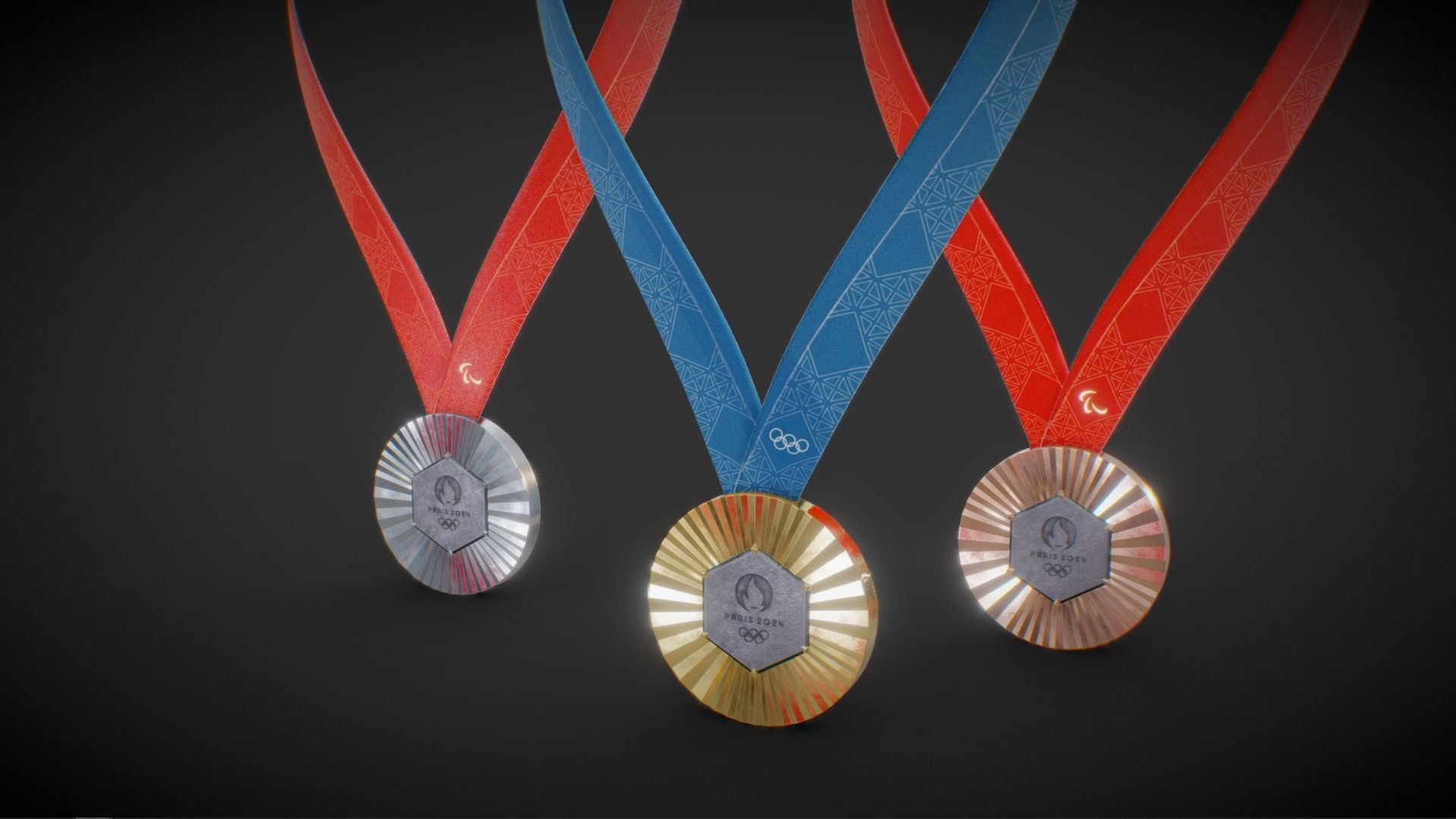 Official Paris 2024 Summer Olympics Medals Low-poly 3D model_3