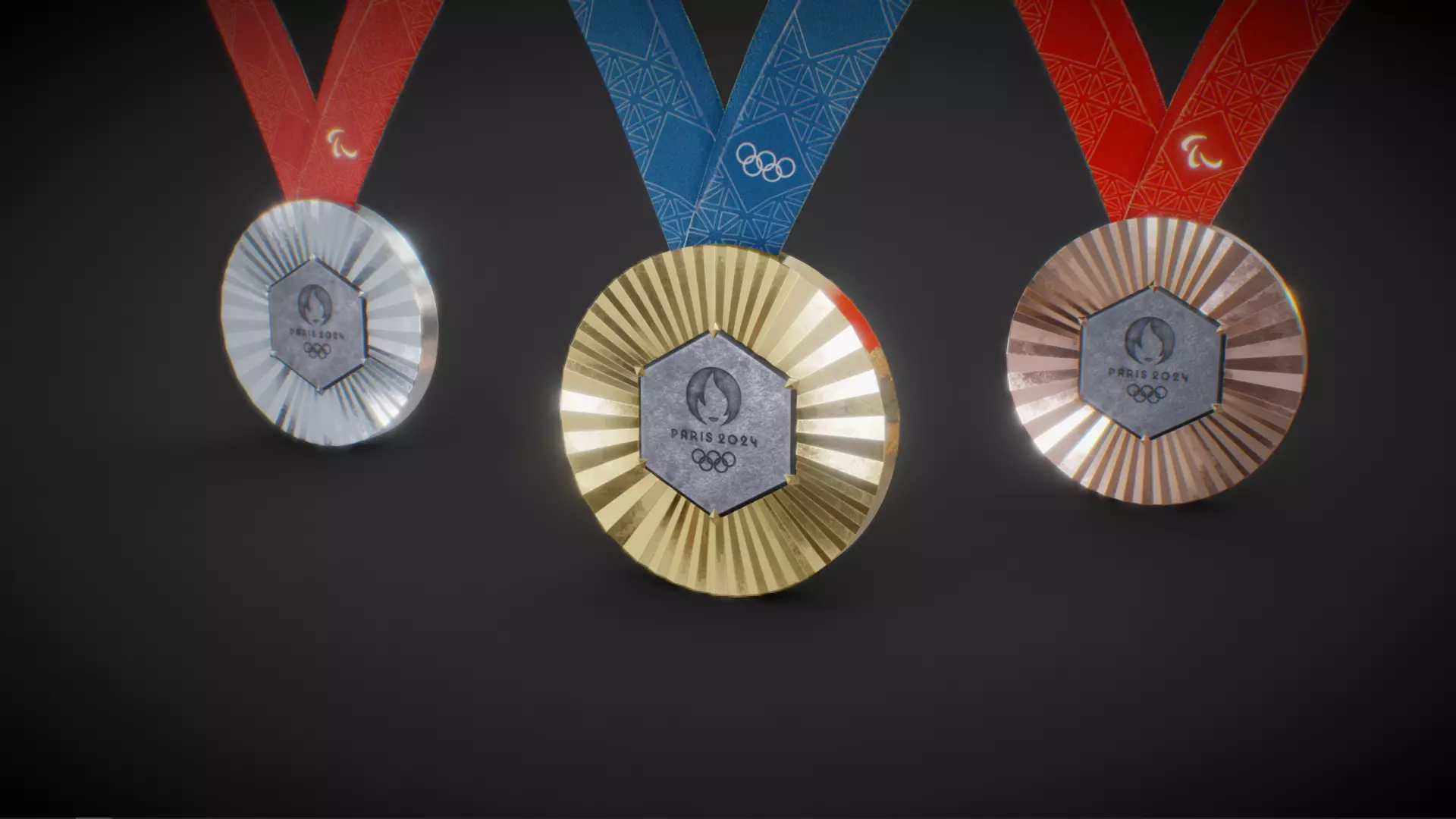 Official Paris 2024 Summer Olympics Medals Low-poly 3D model_0