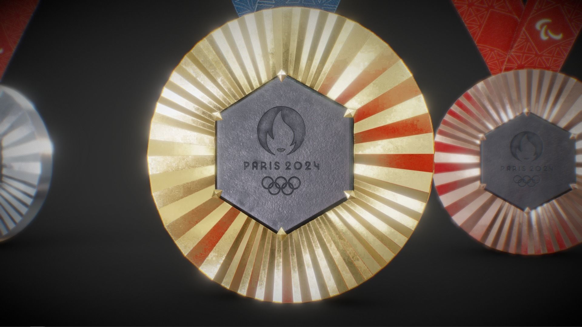 Official Paris 2024 Summer Olympics Medals Low-poly 3D model_2