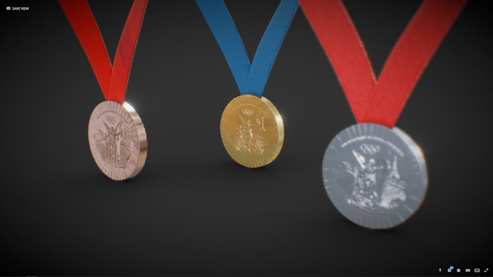 Official Paris 2024 Summer Olympics Medals Low-poly 3D model_1