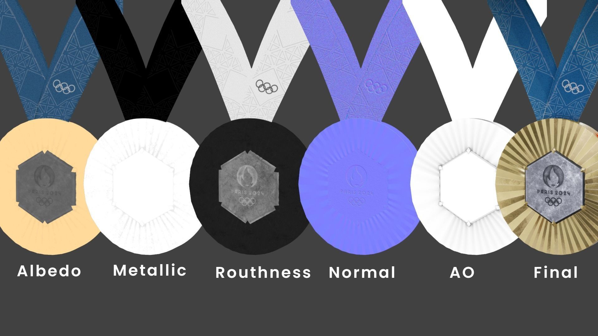 Official Paris 2024 Summer Olympics Medals Low-poly 3D model_5