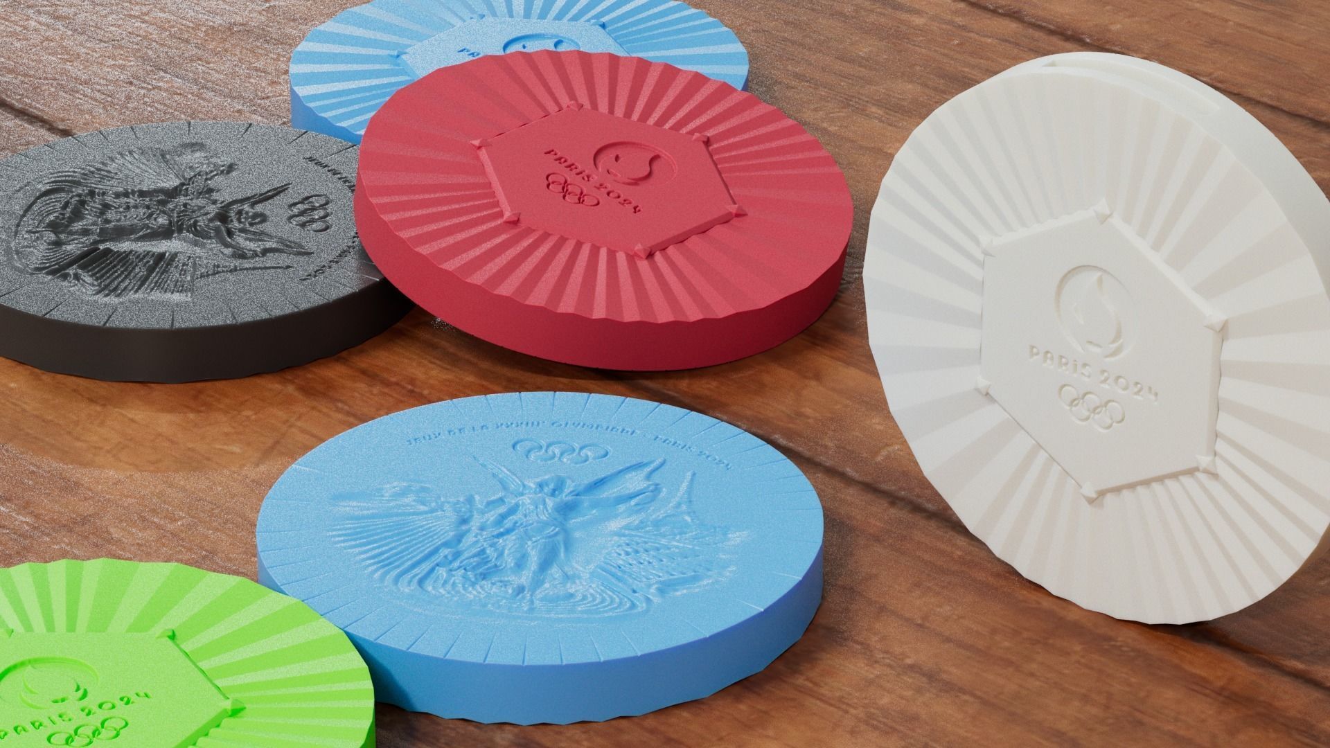 Official Paris 2024 Summer Olympics Medals Low-poly 3D model_10