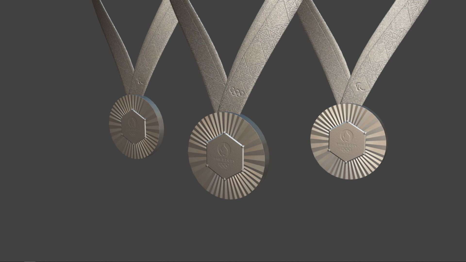 Official Paris 2024 Summer Olympics Medals Low-poly 3D model_4