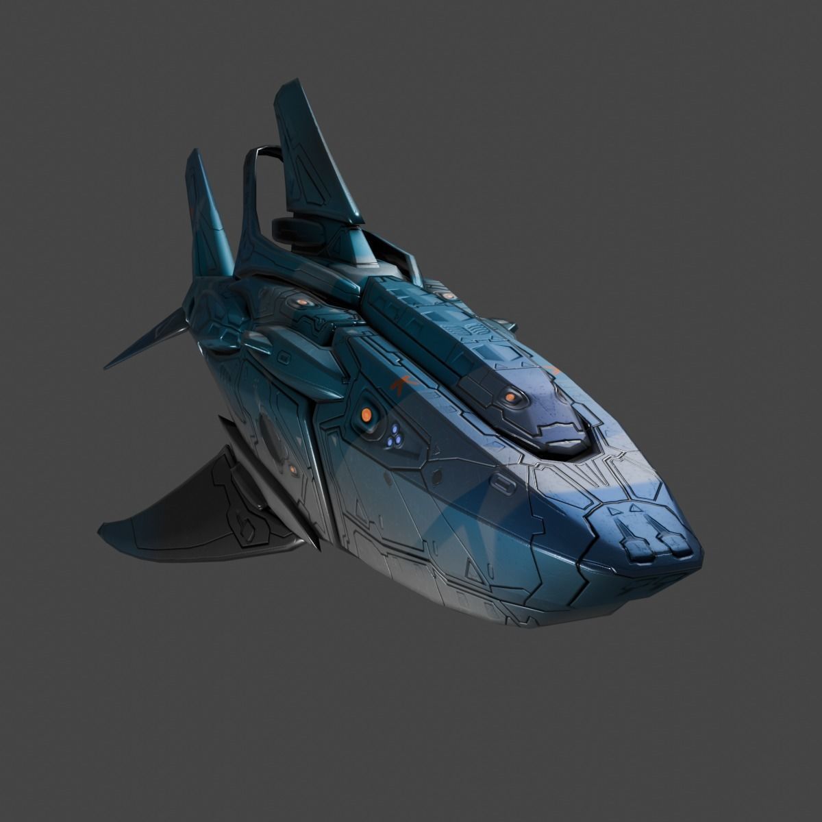Space Shark Spaceship Low-poly 3D model_1