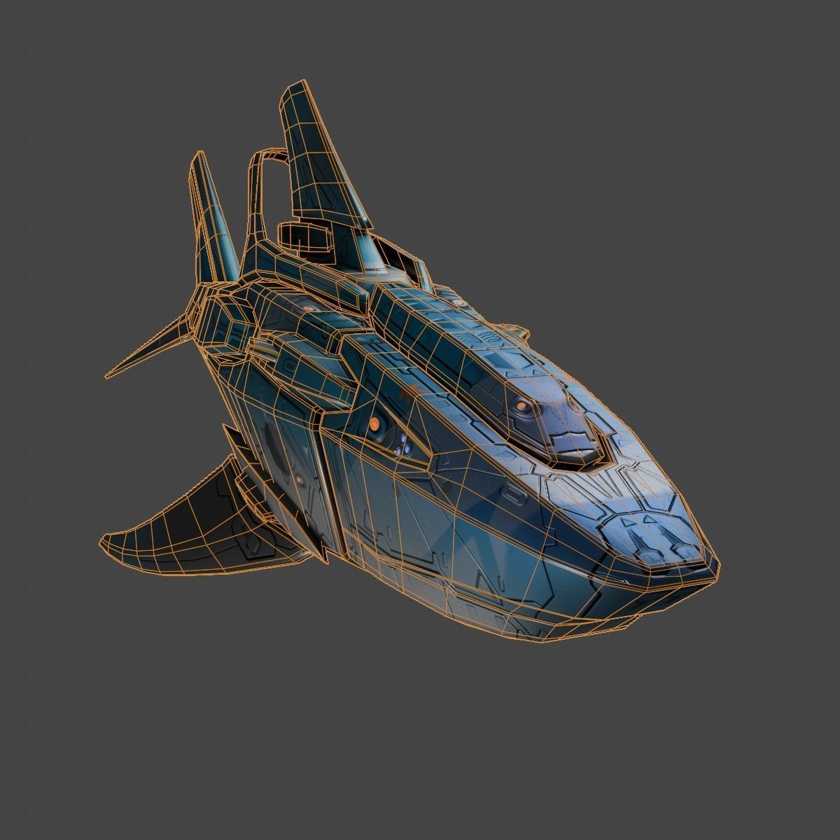 Space Shark Spaceship Low-poly 3D model_9