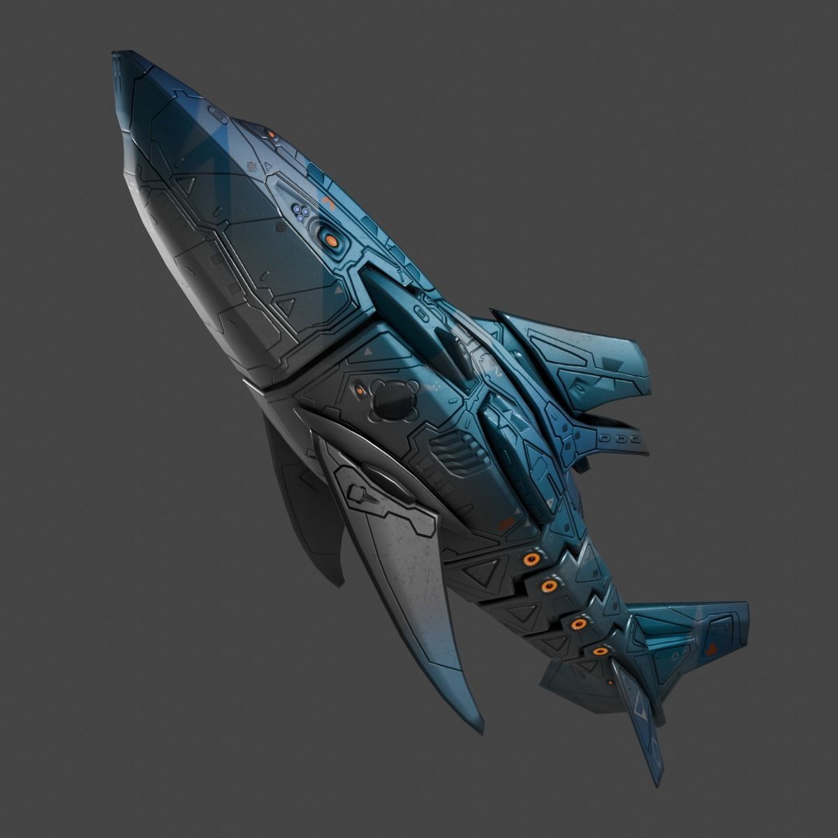 Space Shark Spaceship Low-poly 3D model_3