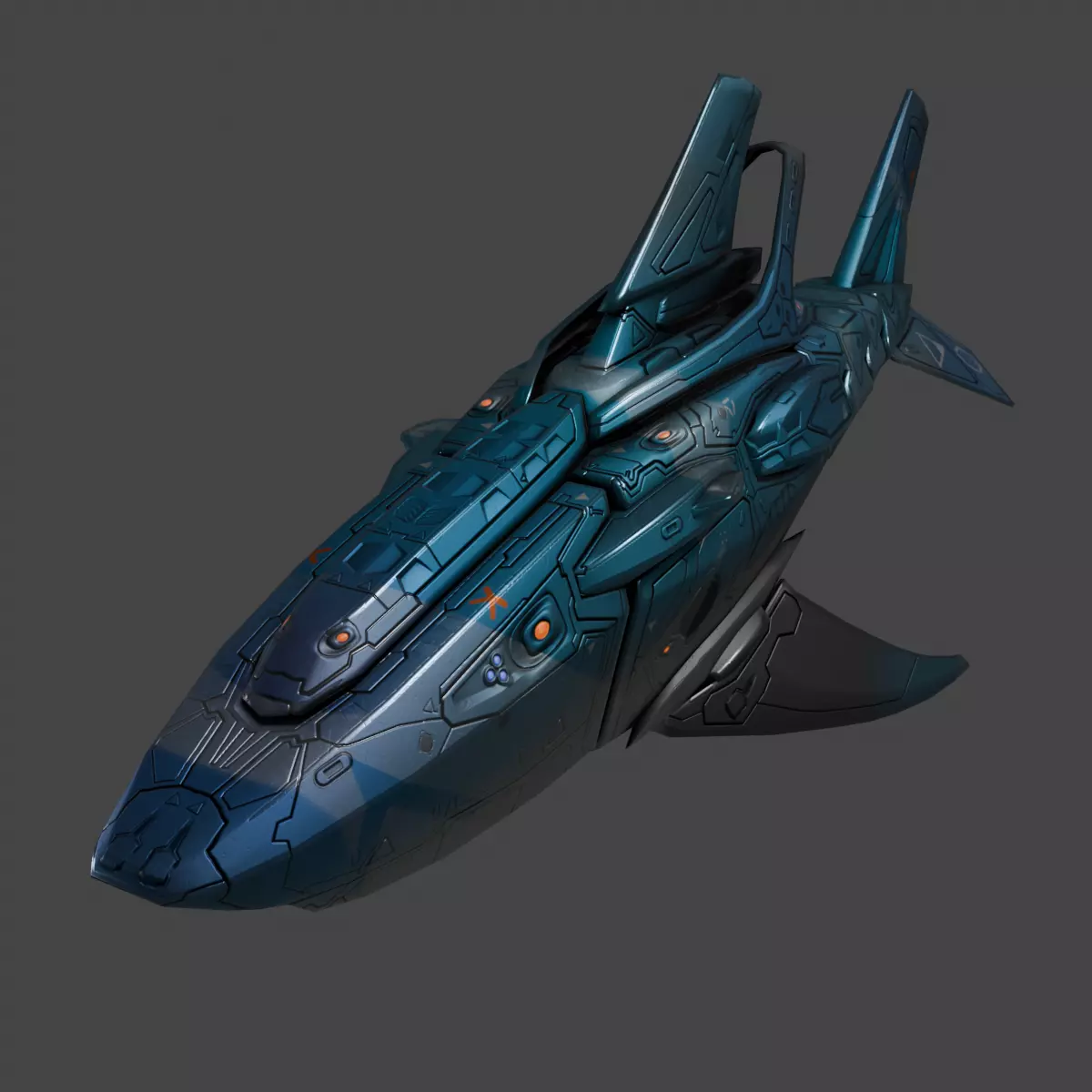 Space Shark Spaceship Low-poly 3D model_0