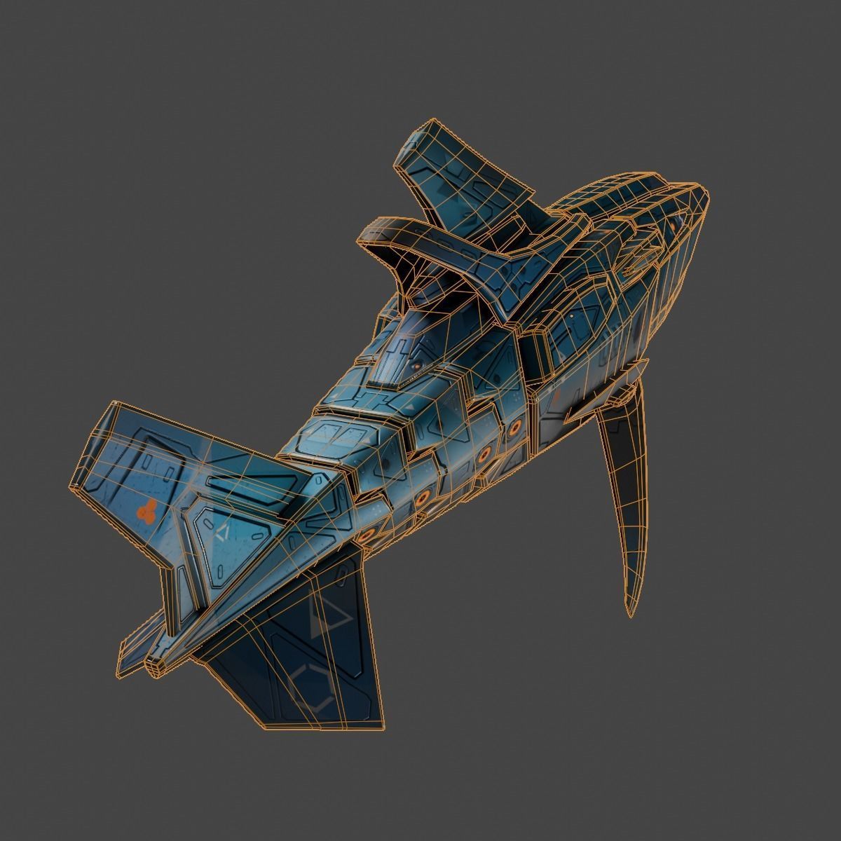 Space Shark Spaceship Low-poly 3D model_14