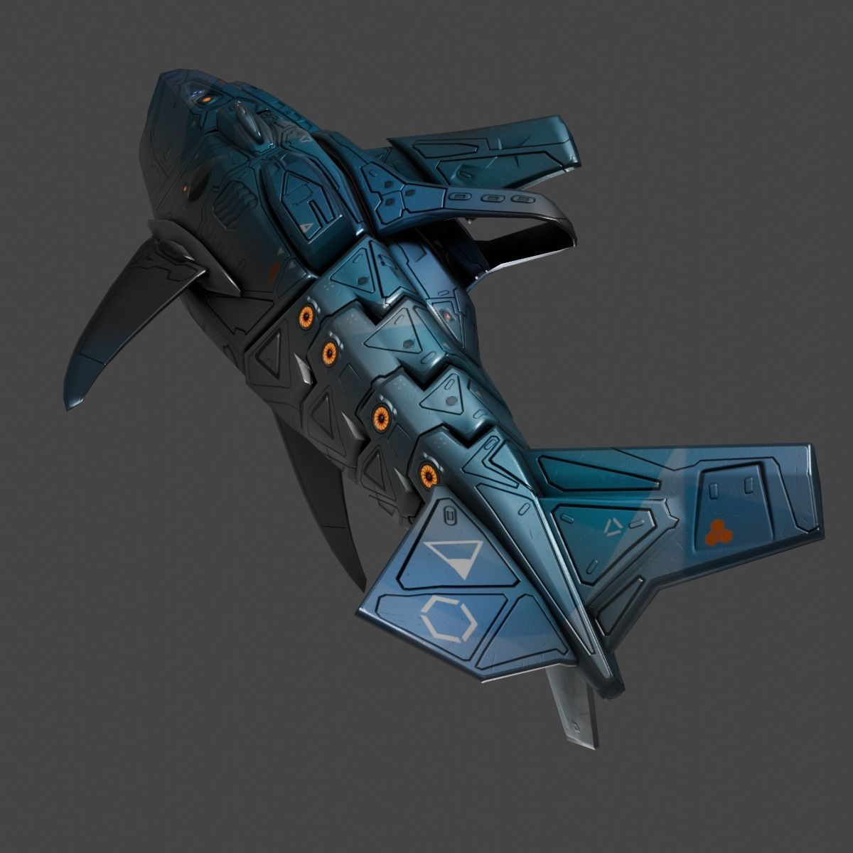 Space Shark Spaceship Low-poly 3D model_4