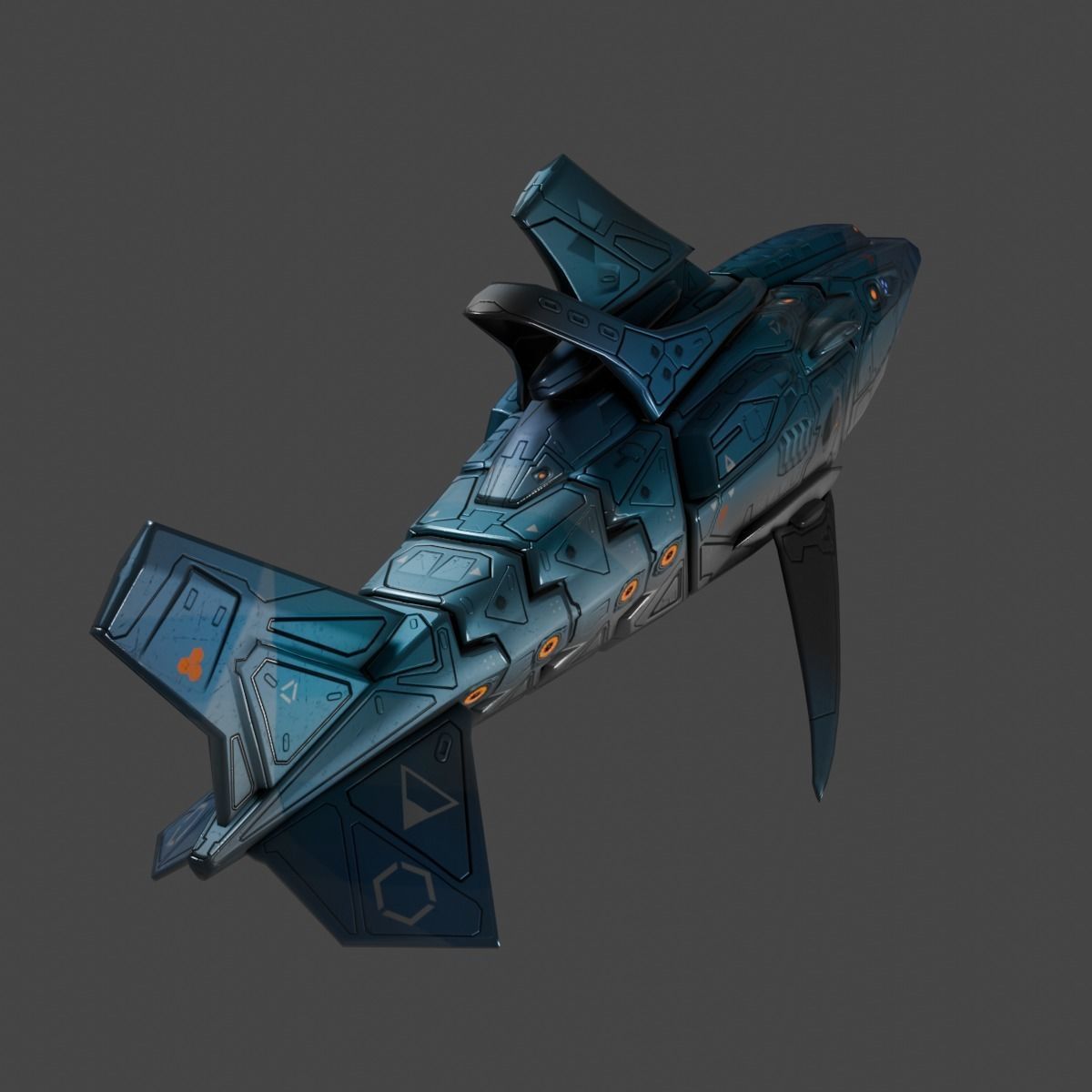 Space Shark Spaceship Low-poly 3D model_6