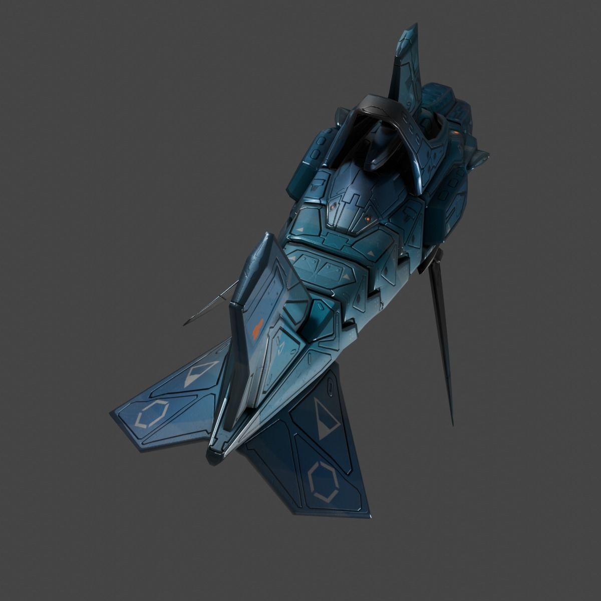 Space Shark Spaceship Low-poly 3D model_5