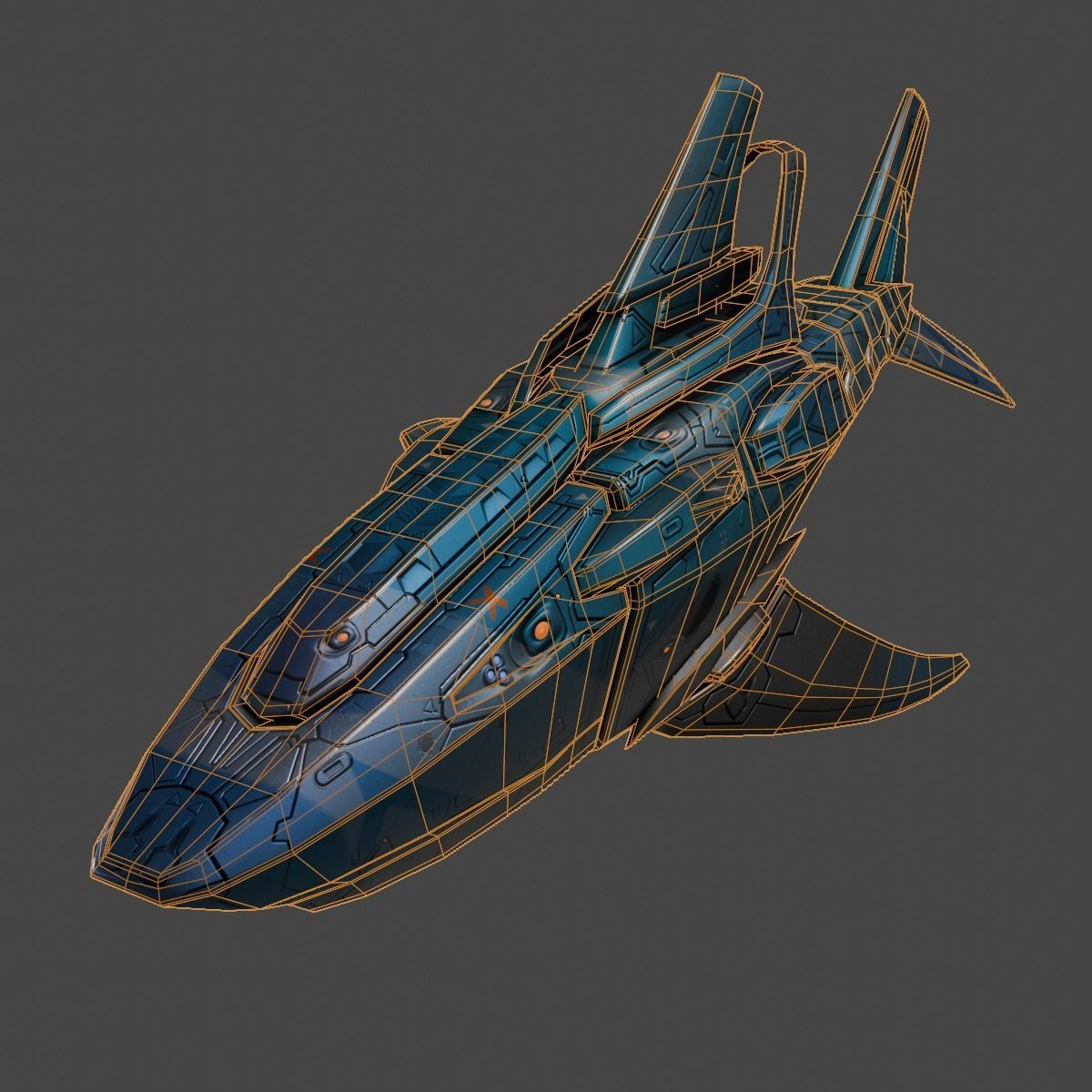 Space Shark Spaceship Low-poly 3D model_8