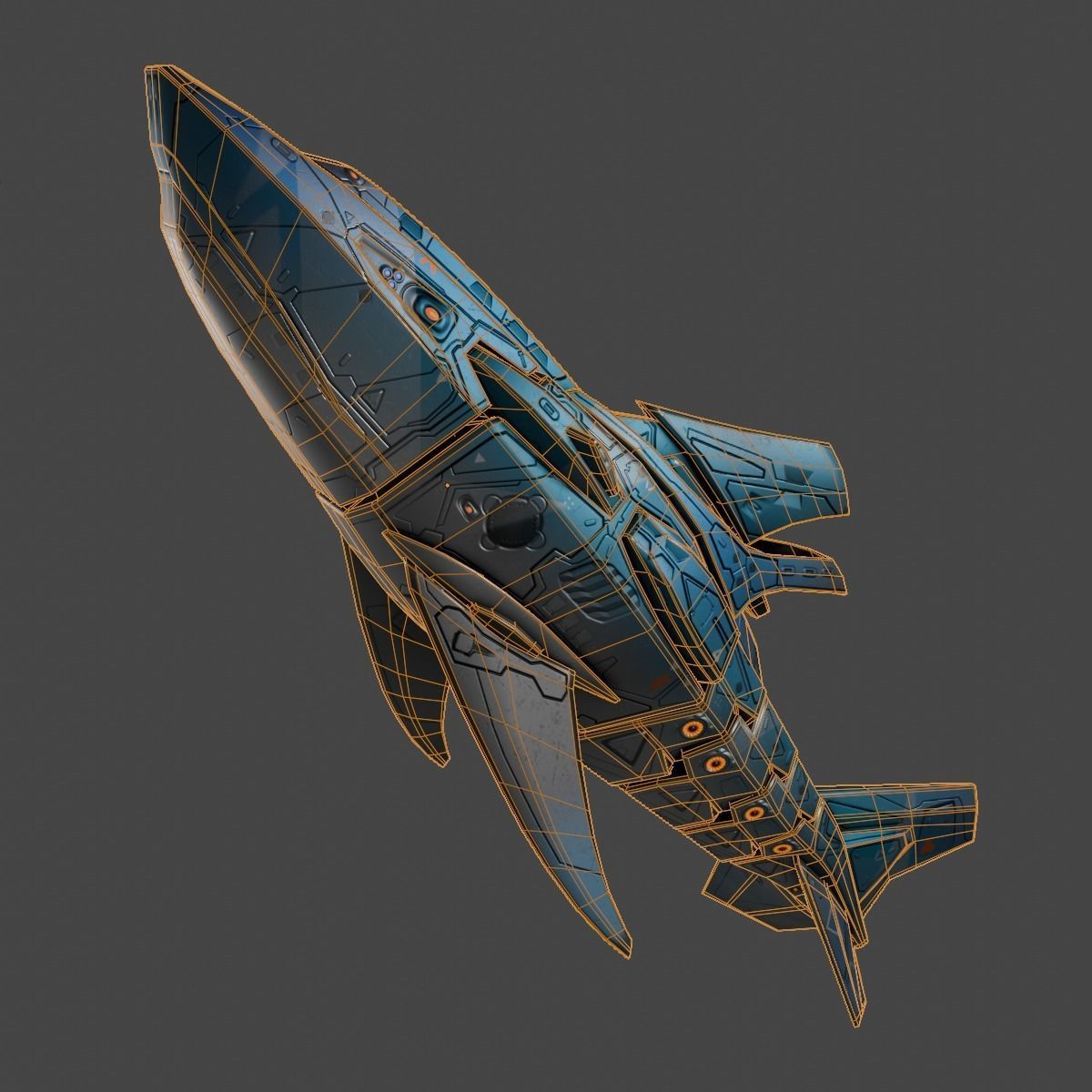 Space Shark Spaceship Low-poly 3D model_11