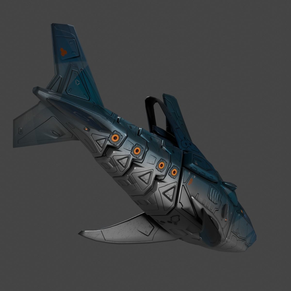 Space Shark Spaceship Low-poly 3D model_7