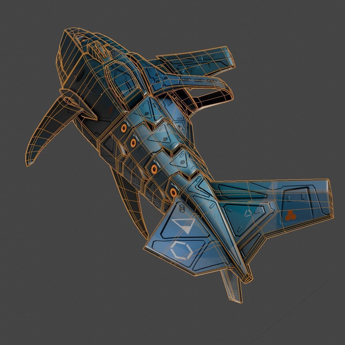 Space Shark Spaceship Low-poly 3D model_12