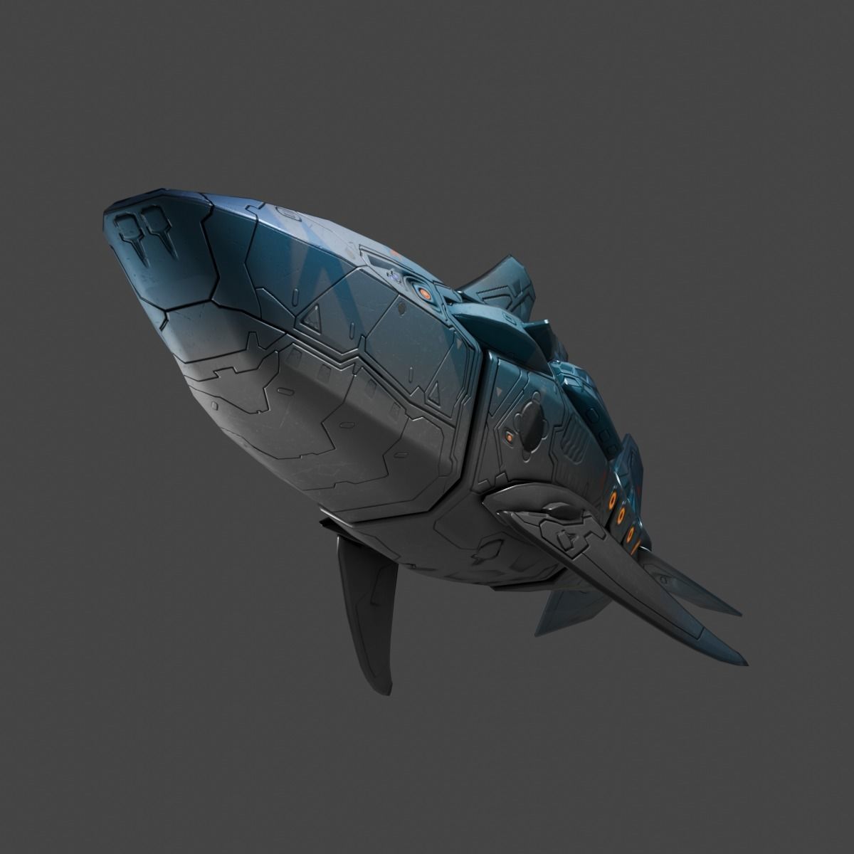 Space Shark Spaceship Low-poly 3D model_2