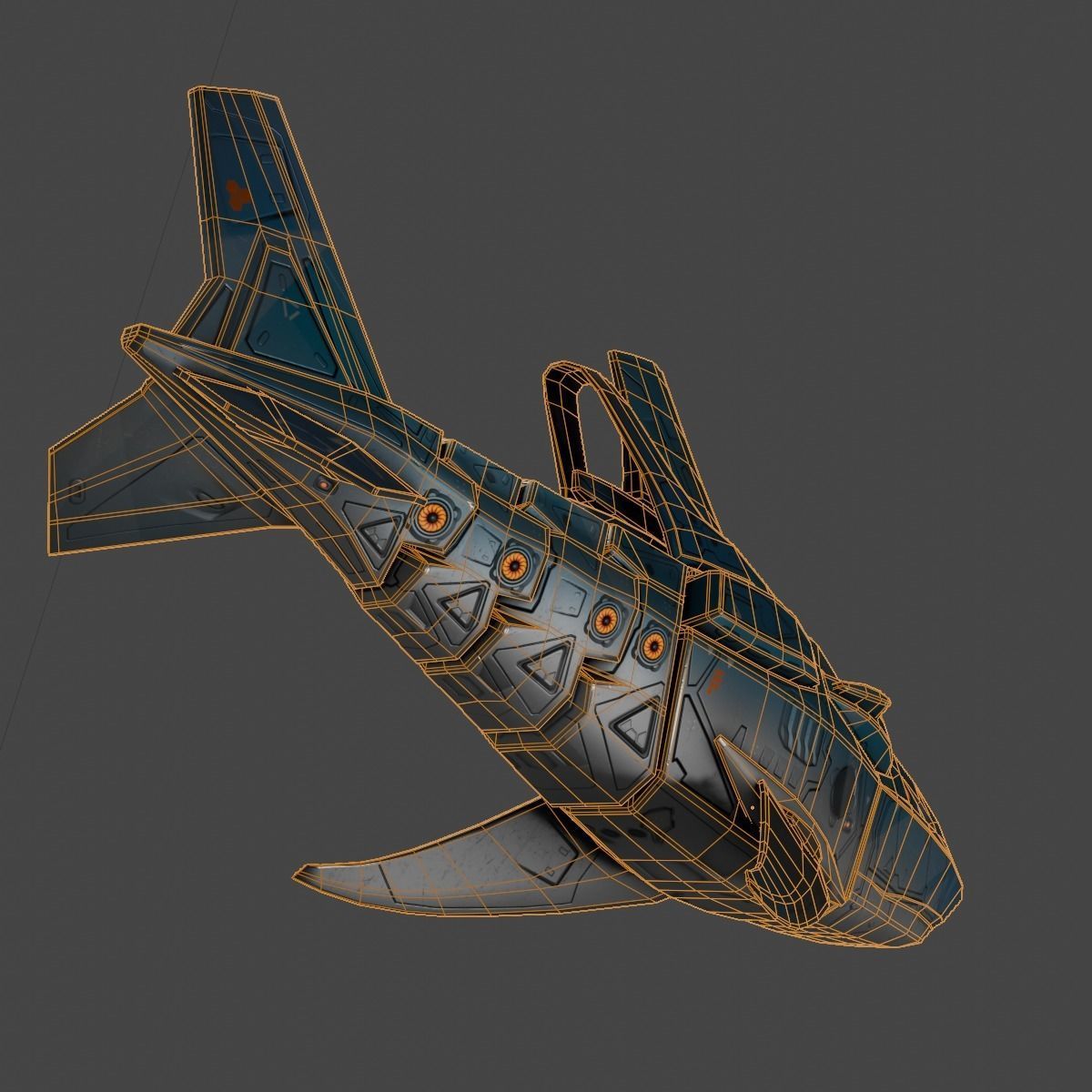 Space Shark Spaceship Low-poly 3D model_15
