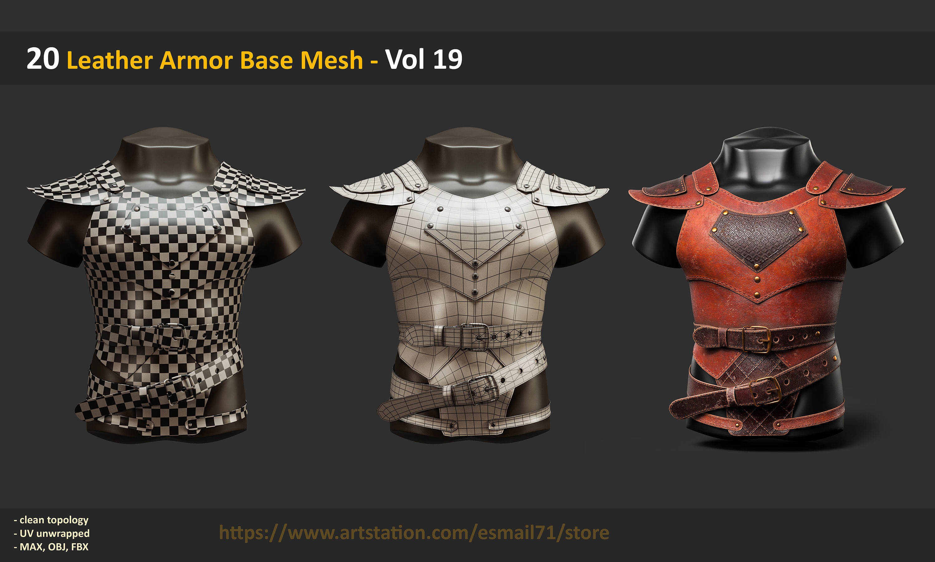 20 Leather Armor Base Mesh - Vol 19 Low-poly 3D model_2