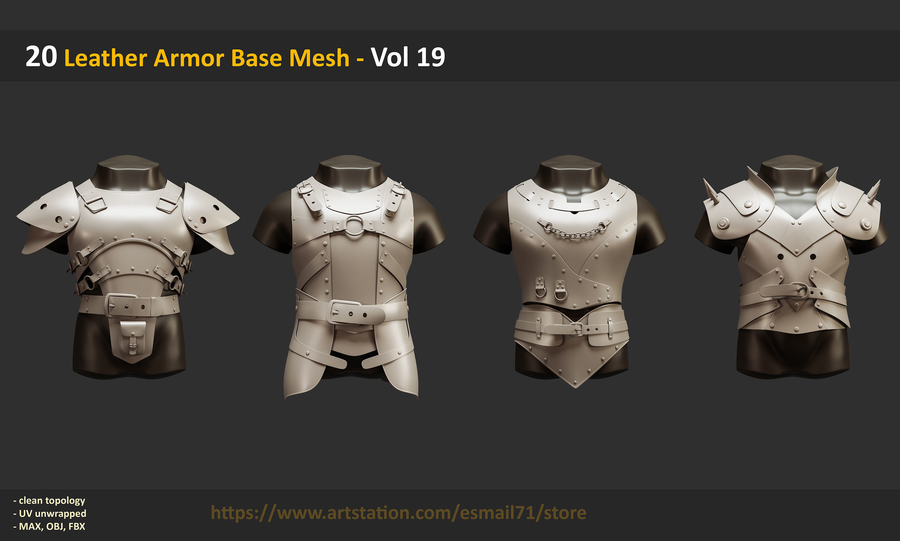 20 Leather Armor Base Mesh - Vol 19 Low-poly 3D model_5