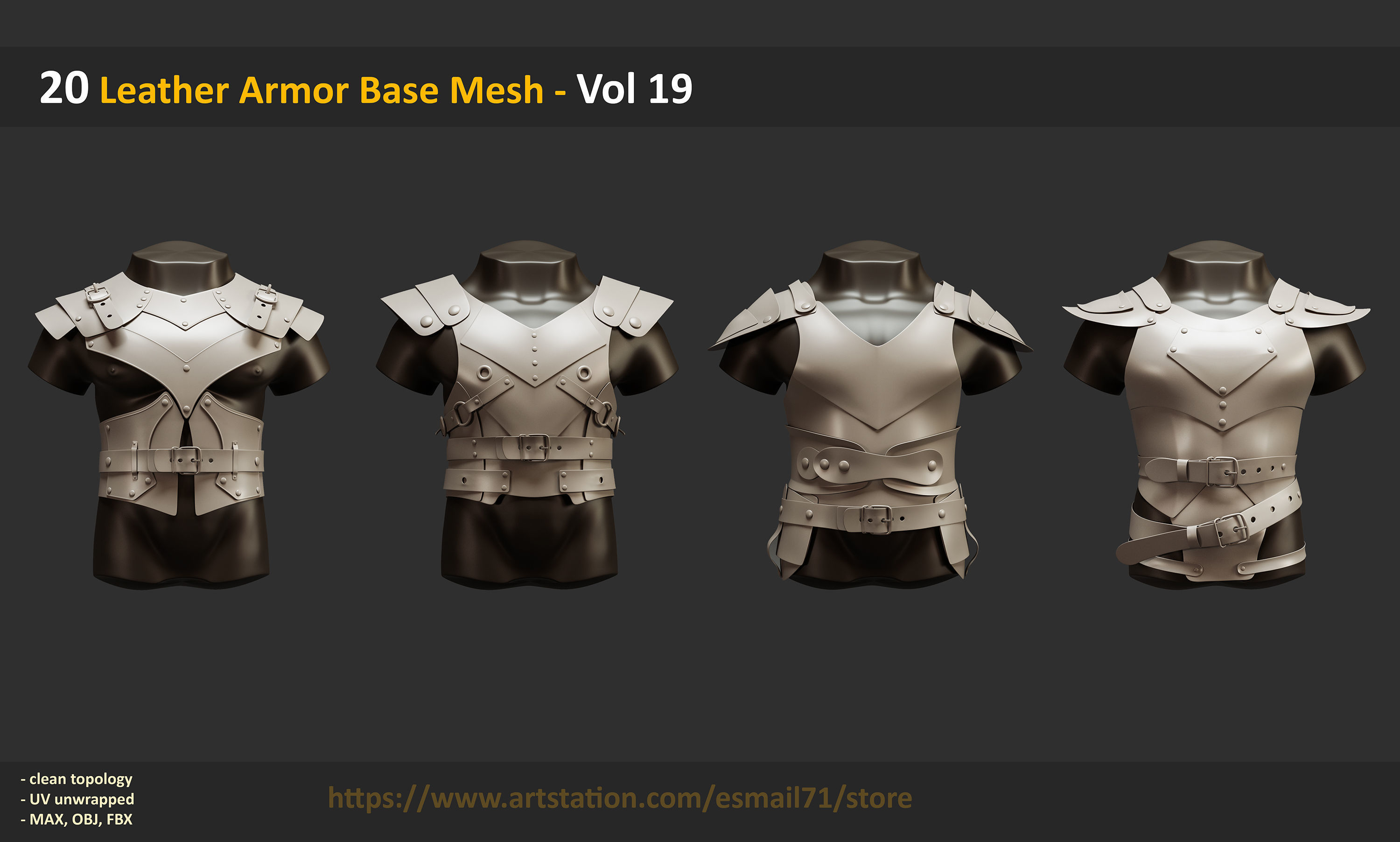 20 Leather Armor Base Mesh - Vol 19 Low-poly 3D model_7