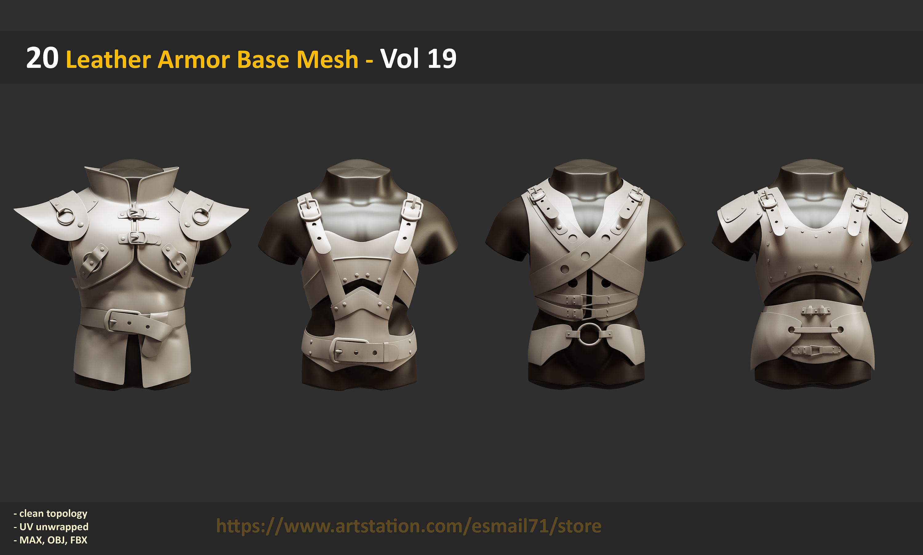 20 Leather Armor Base Mesh - Vol 19 Low-poly 3D model_3