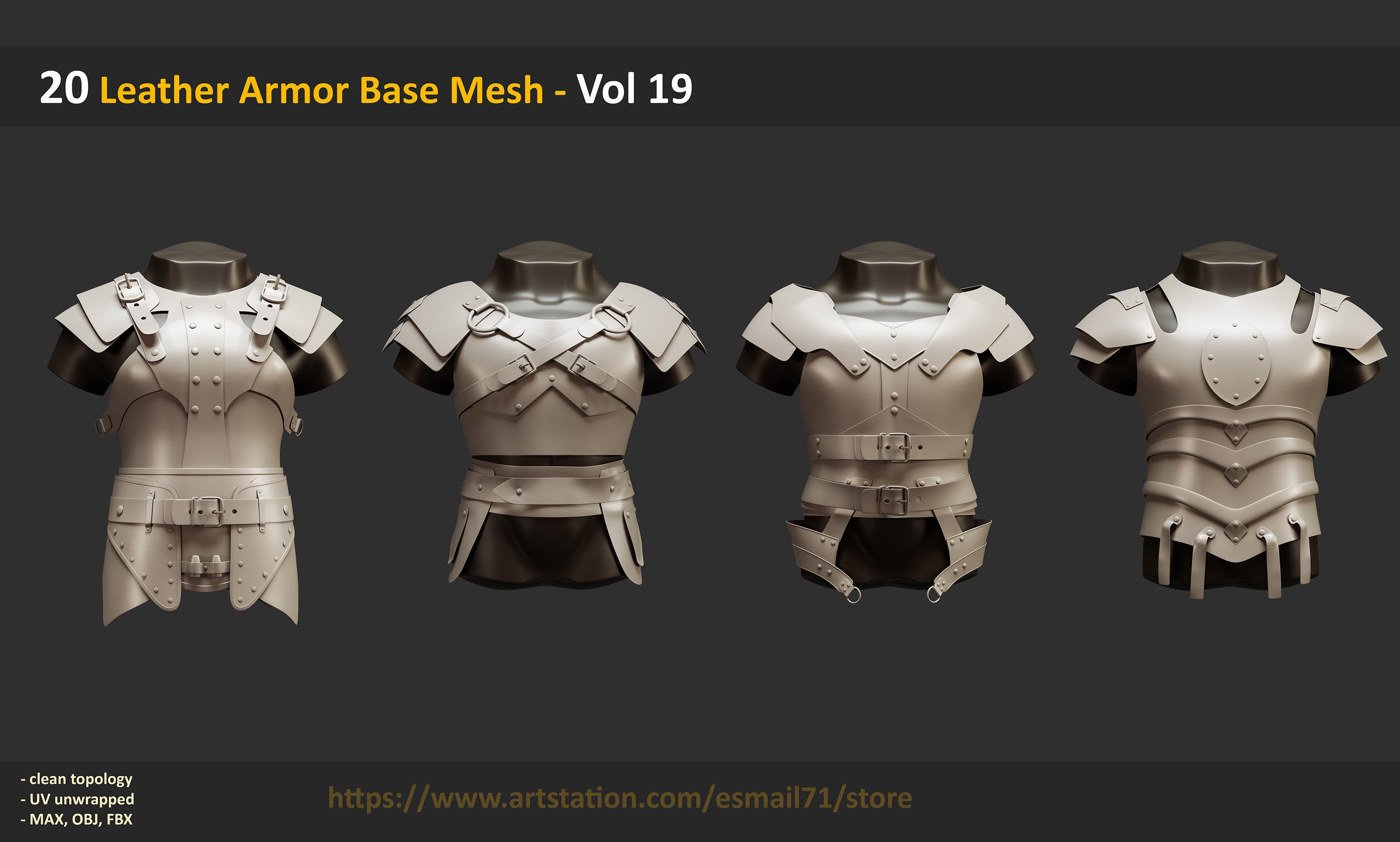 20 Leather Armor Base Mesh - Vol 19 Low-poly 3D model_6