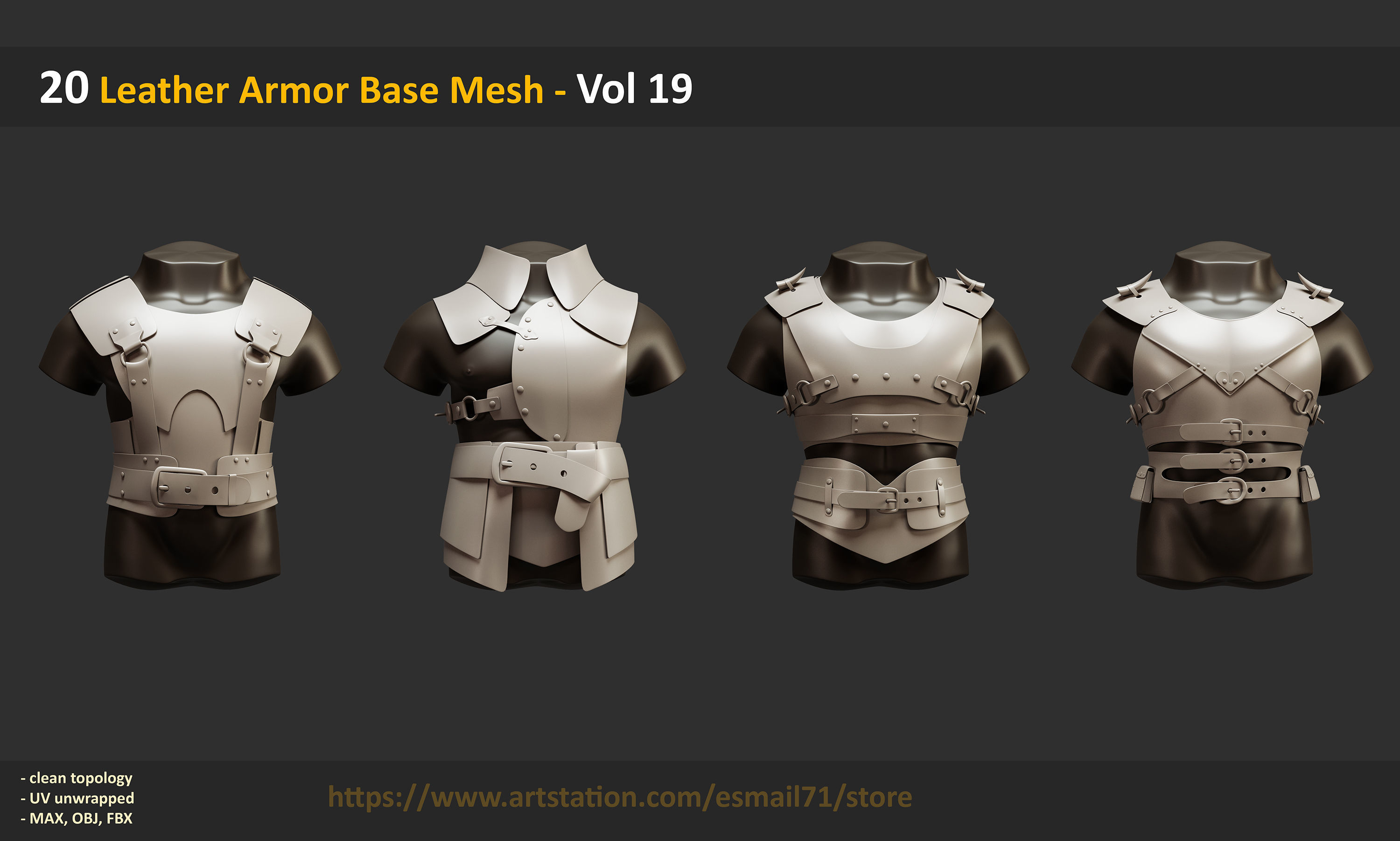 20 Leather Armor Base Mesh - Vol 19 Low-poly 3D model_4
