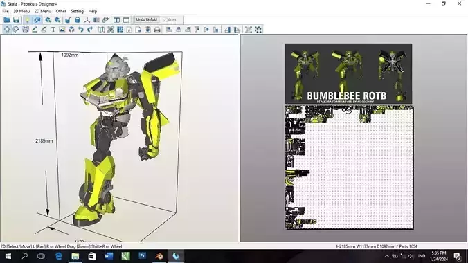 Bumblebee ROTB Pepakura Foam Unfold 3D model