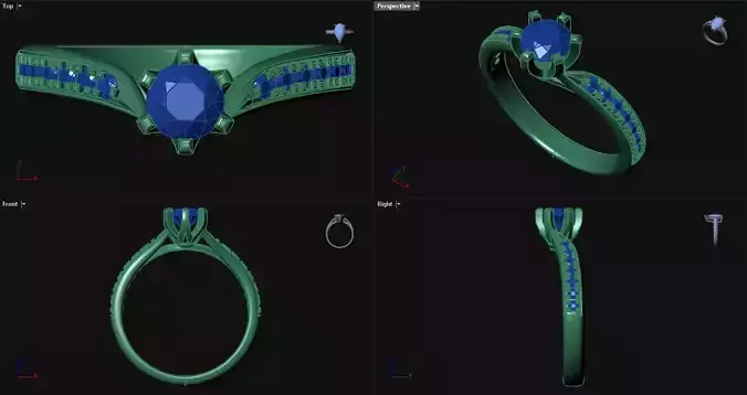 6 Prong Decorative Engagement Ring with sidestones 
