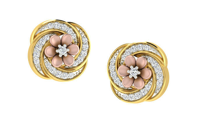 Light Weight Yellow Gold Diamond Earring  -DDS TP 203 3D print model