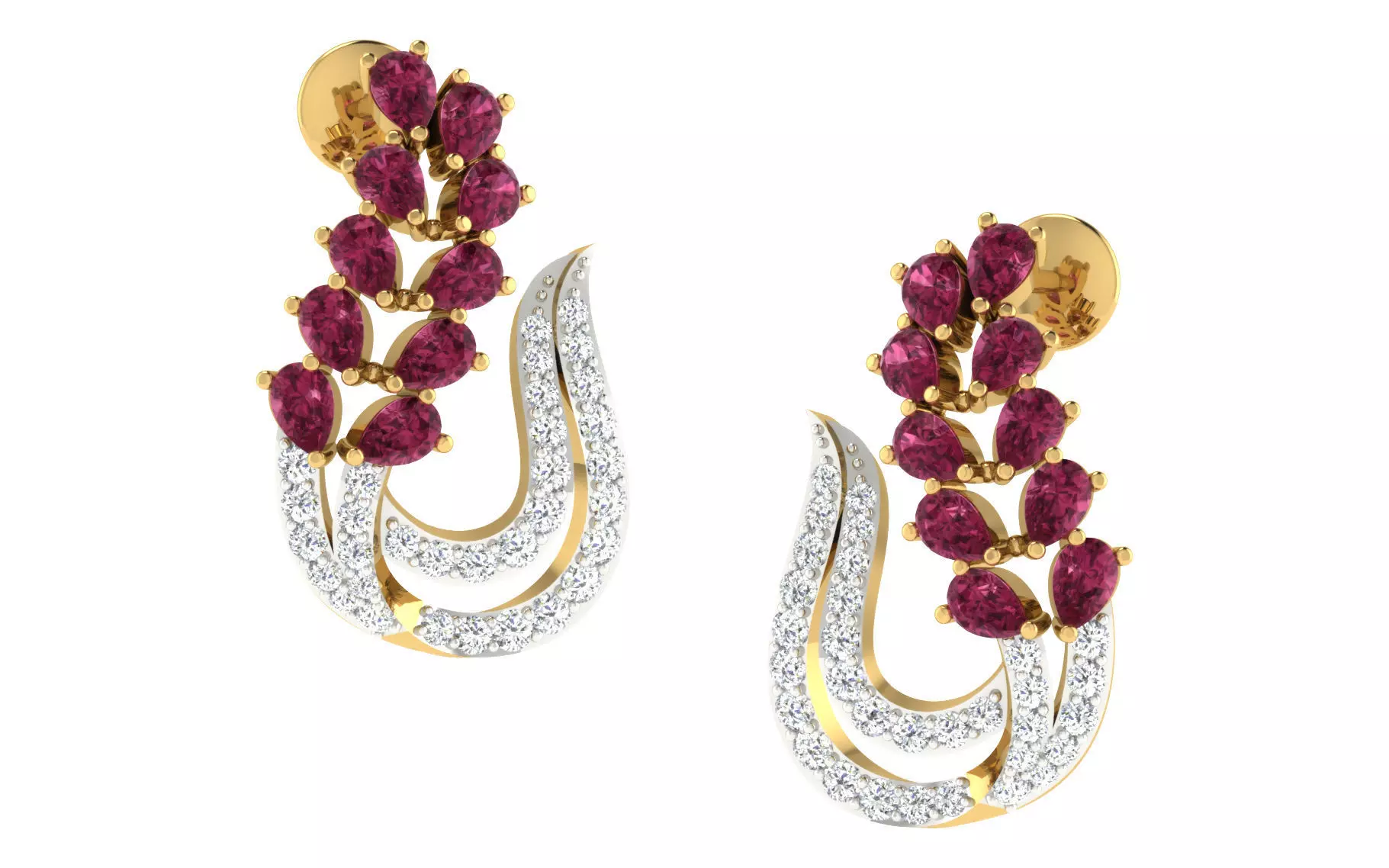 Light Weight Yellow Gold Diamond Earring -EAR-019 3D print model