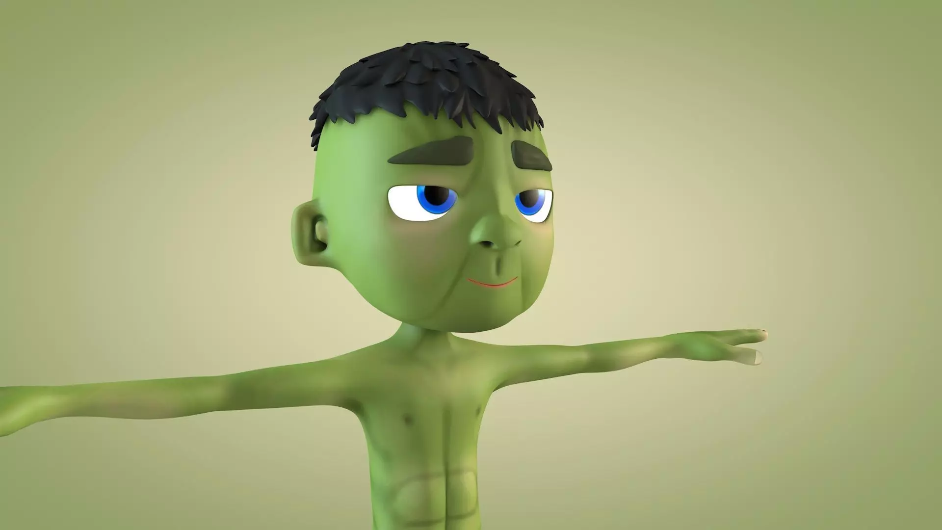Green Man Cartoon Character - Hulk Low-poly 3D model