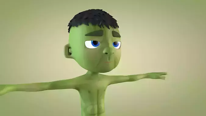 Green Man Cartoon Character - Hulk Low-poly 3D model