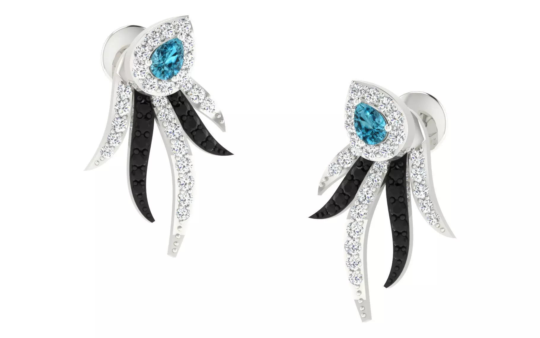 Light Weight White Gold Diamond Earring -EAR-024 3D print model