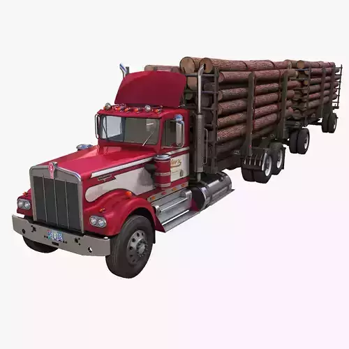 Kenworth W900A Logging truck Low-poly 3D model