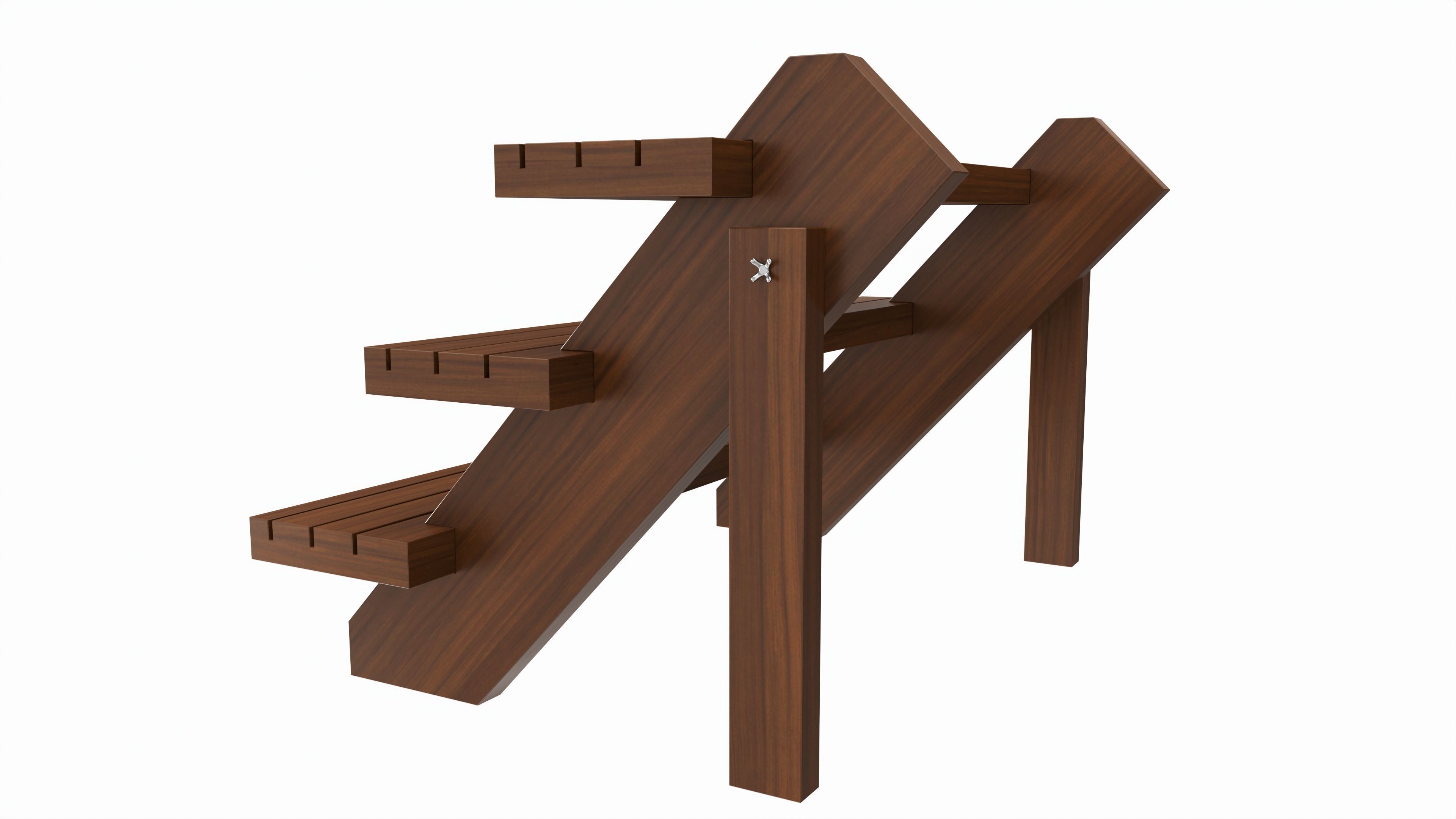 Store Wooden Display Stand 3-tier 3D model_1