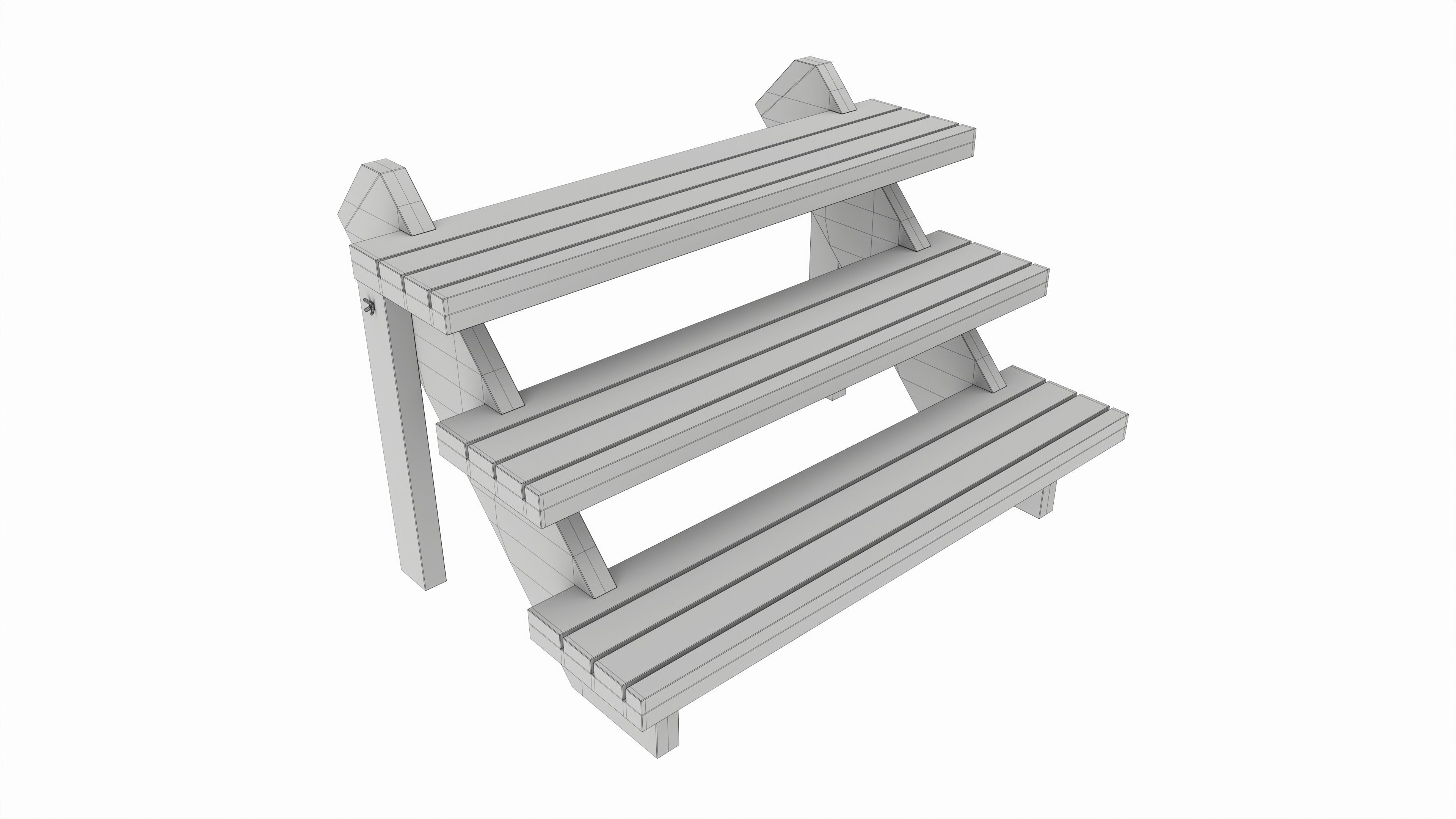 Store Wooden Display Stand 3-tier 3D model_5
