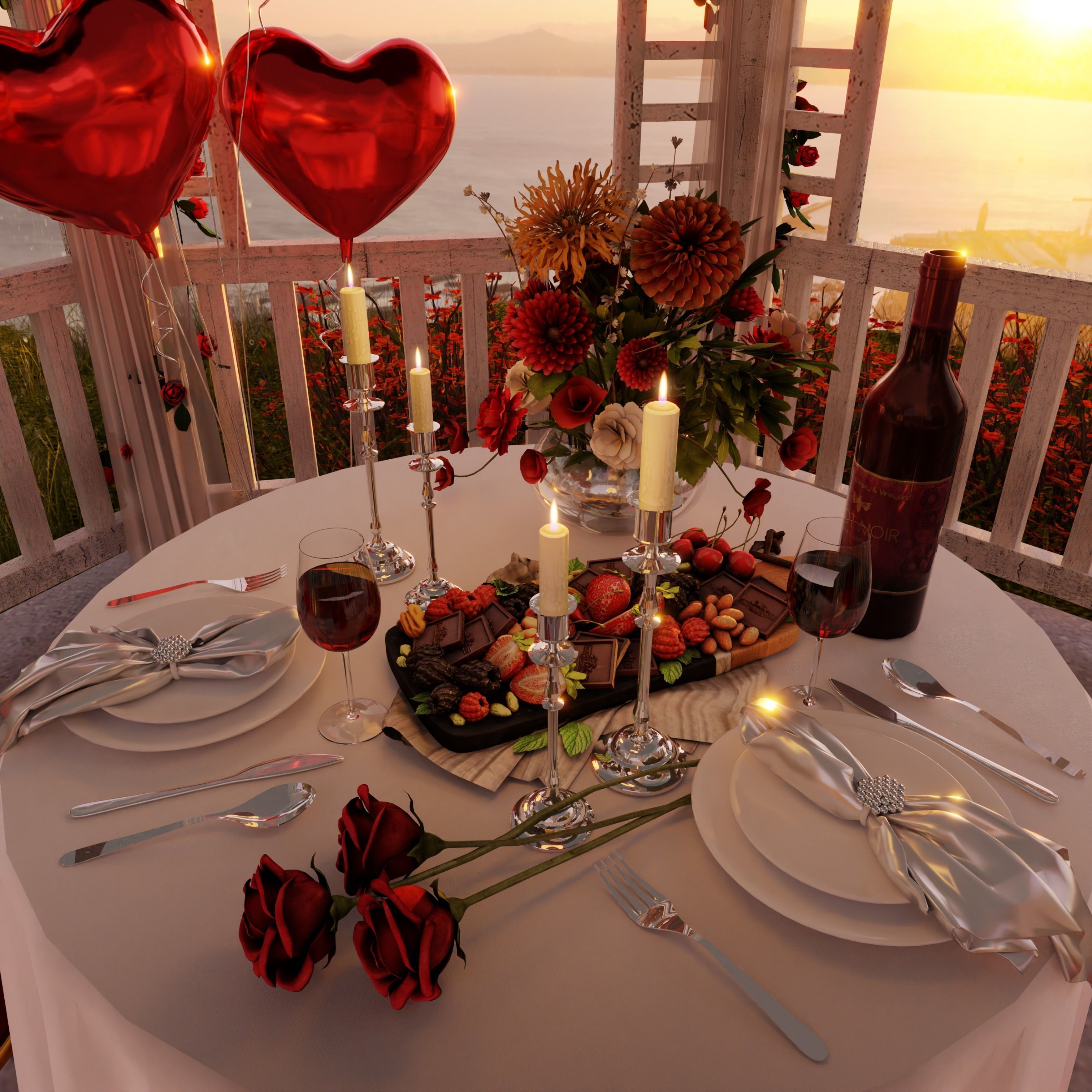 Valentines Day Dinner Blender Scene 3D model_5