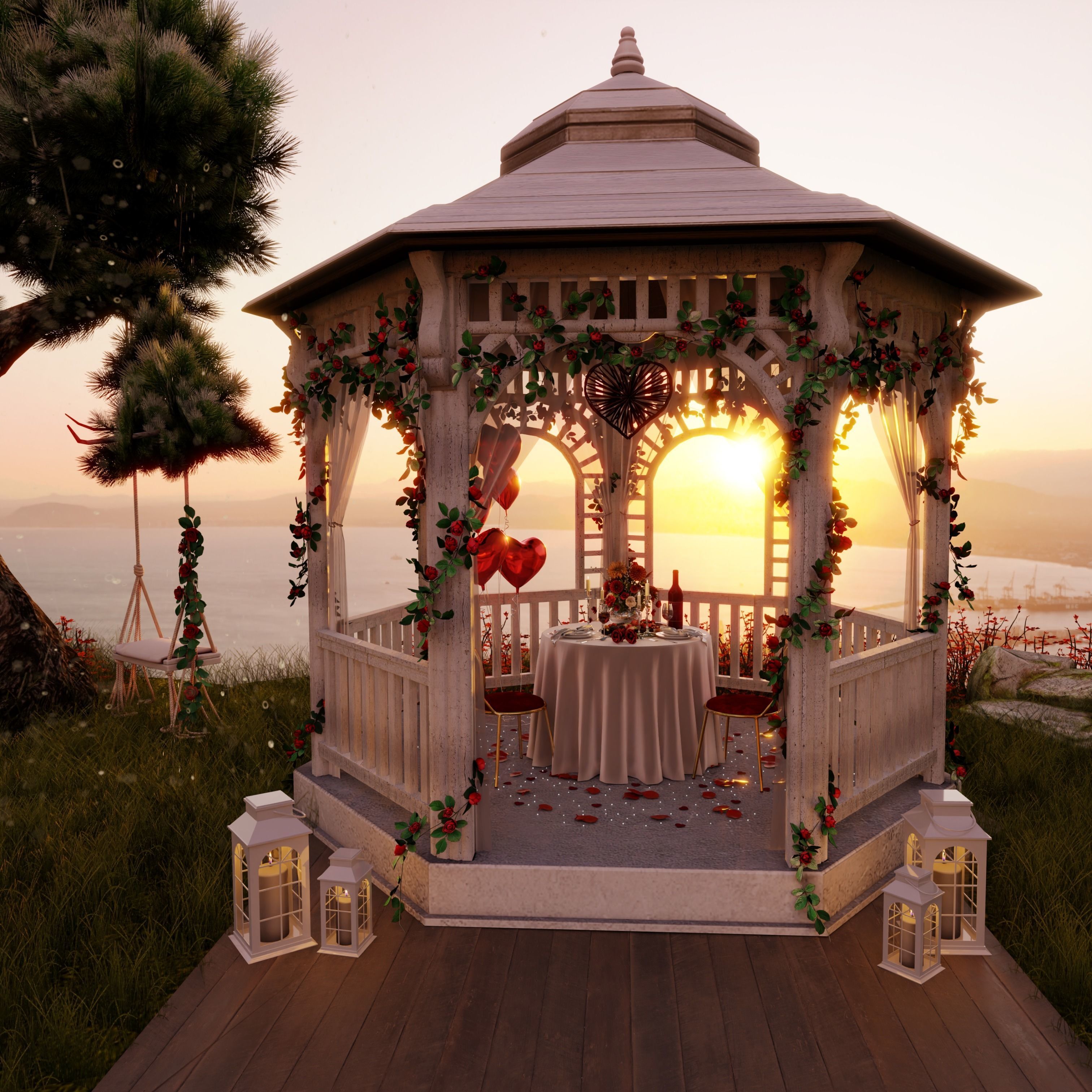 Valentines Day Dinner Blender Scene 3D model_1