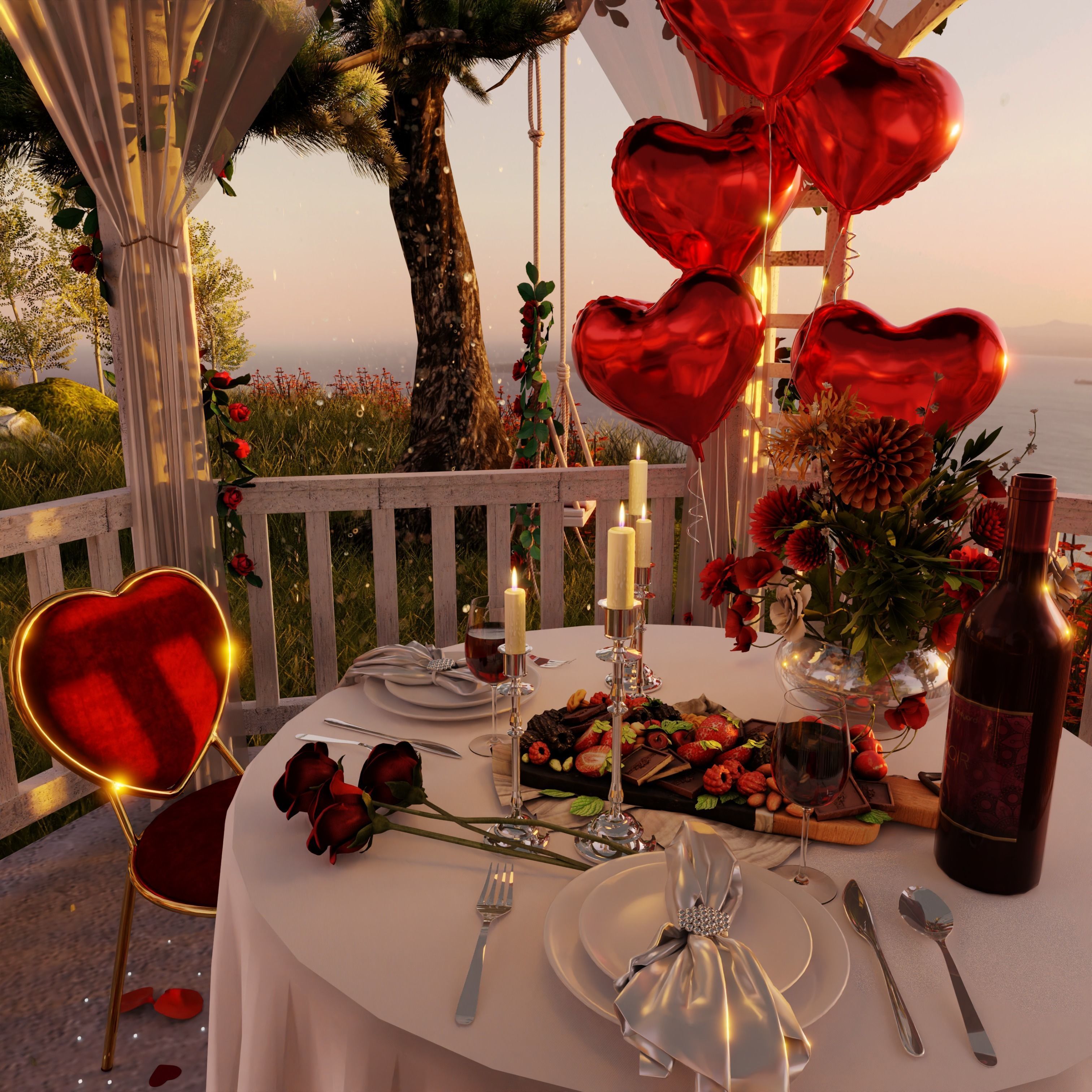 Valentines Day Dinner Blender Scene 3D model_4