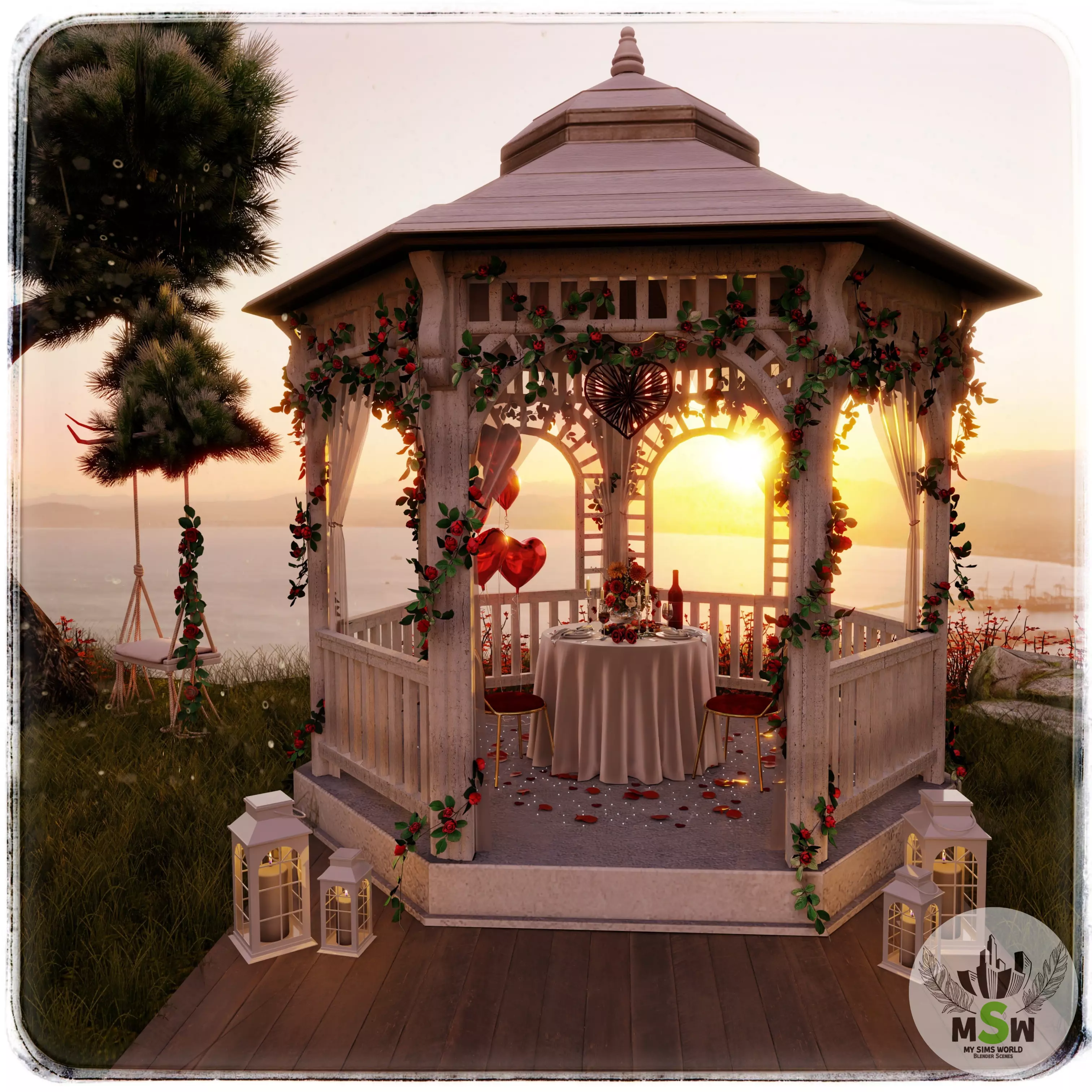 Valentines Day Dinner Blender Scene 3D model_0