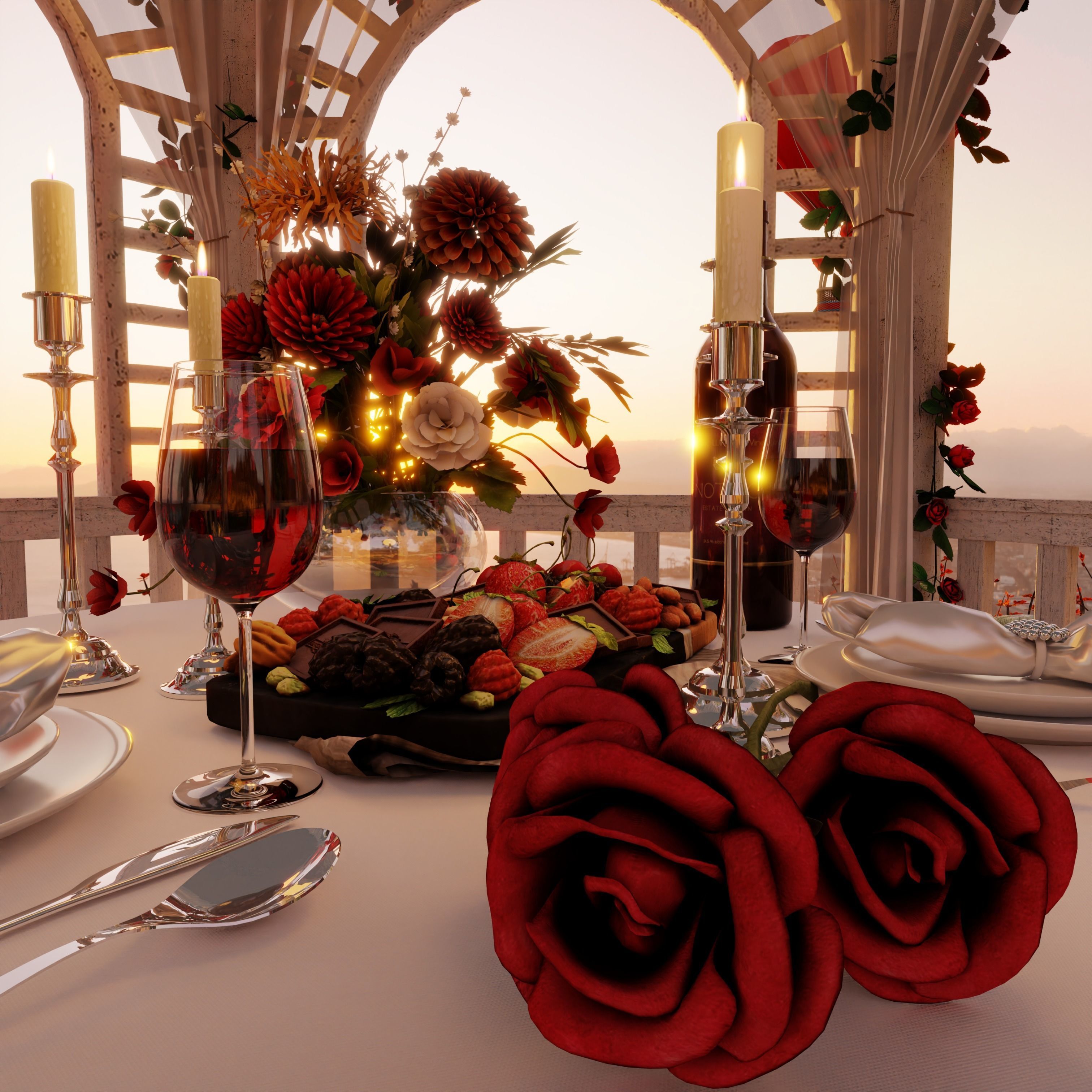 Valentines Day Dinner Blender Scene 3D model_6