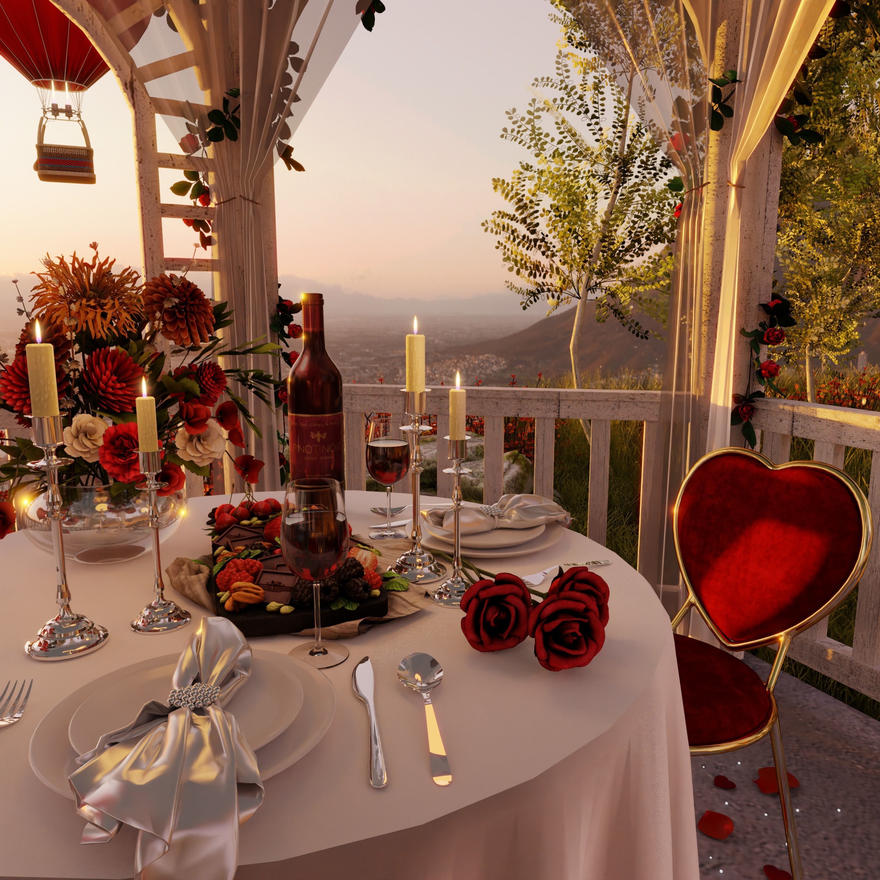 Valentines Day Dinner Blender Scene 3D model_3