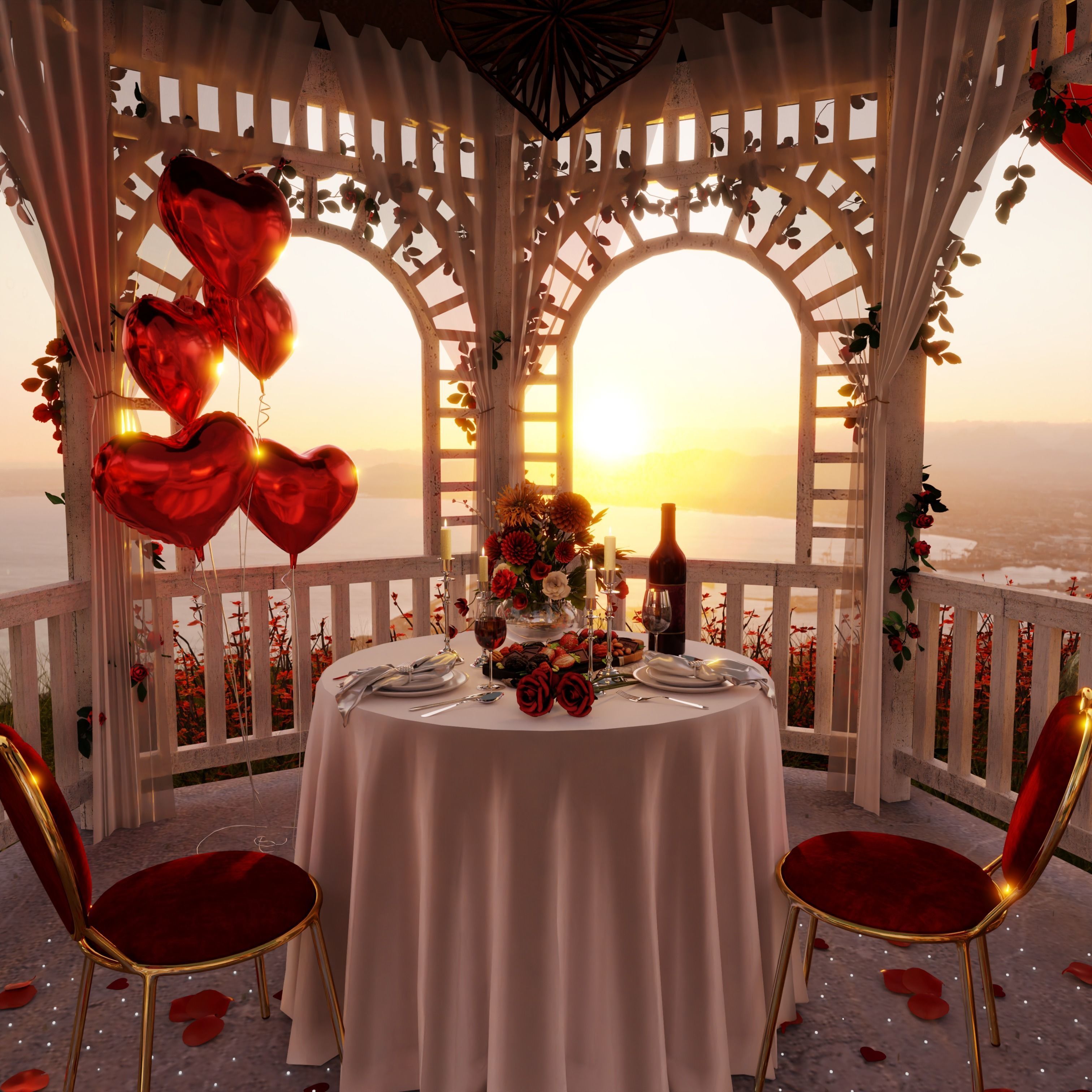 Valentines Day Dinner Blender Scene 3D model_2