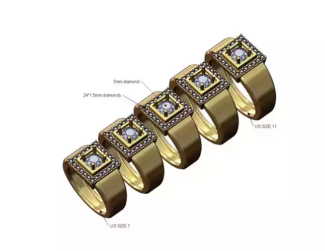 Square cluster diamond ring US sizes 7to11