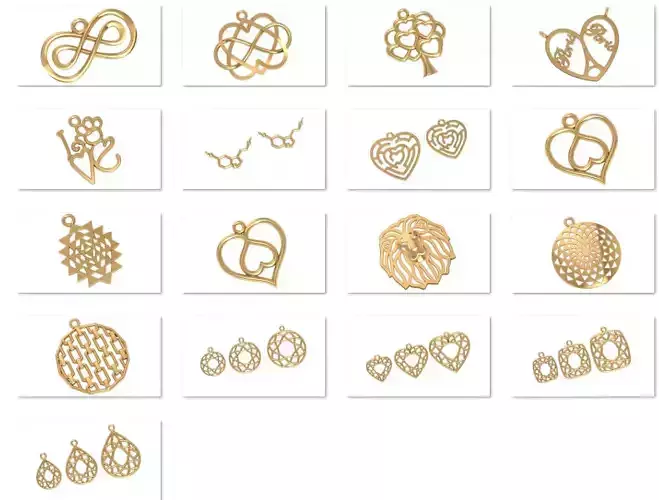 16 Plain Gold Wire Mesh Pendant Necklace 3dm model Pack