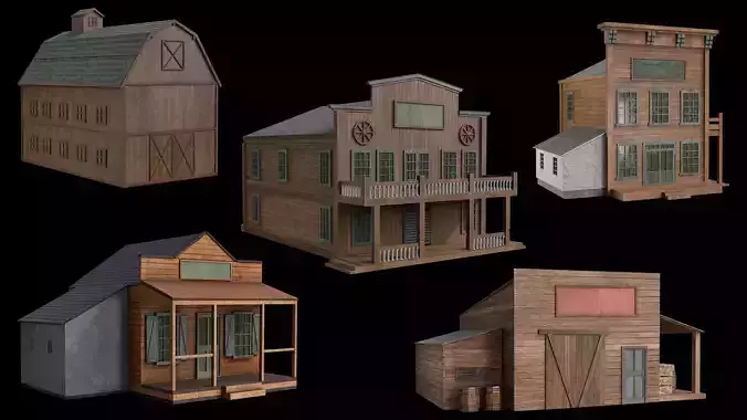 Low-poly Western Buildings pack