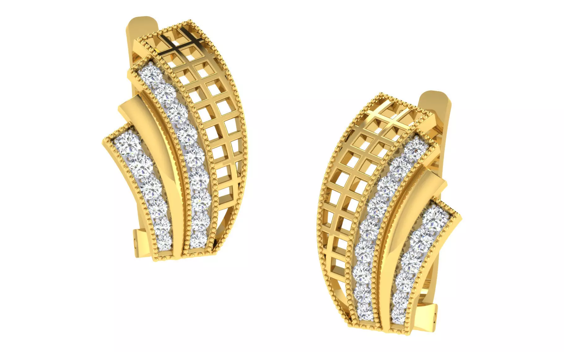 Light Weight Yellow Gold Diamond Earring -EZ BI-4 3D print model