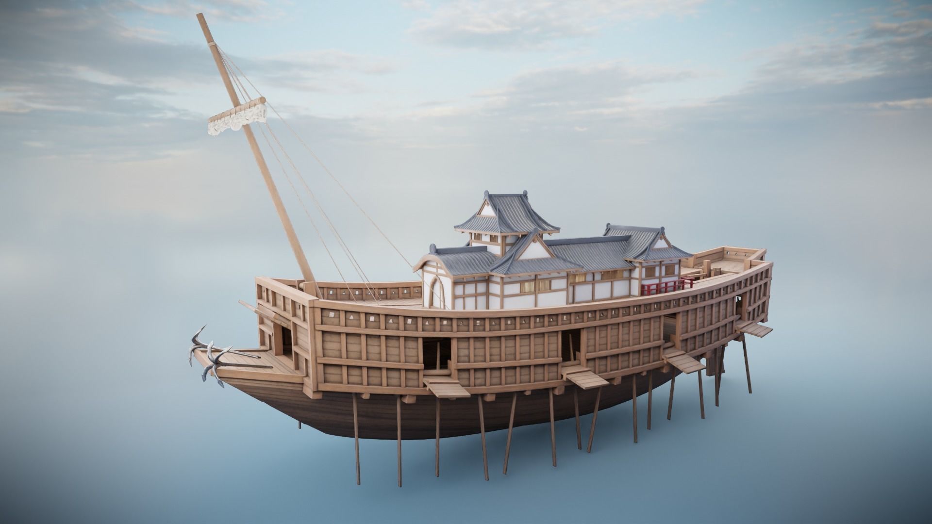 Atakebune - Japanese warship Low-poly 3D model_14